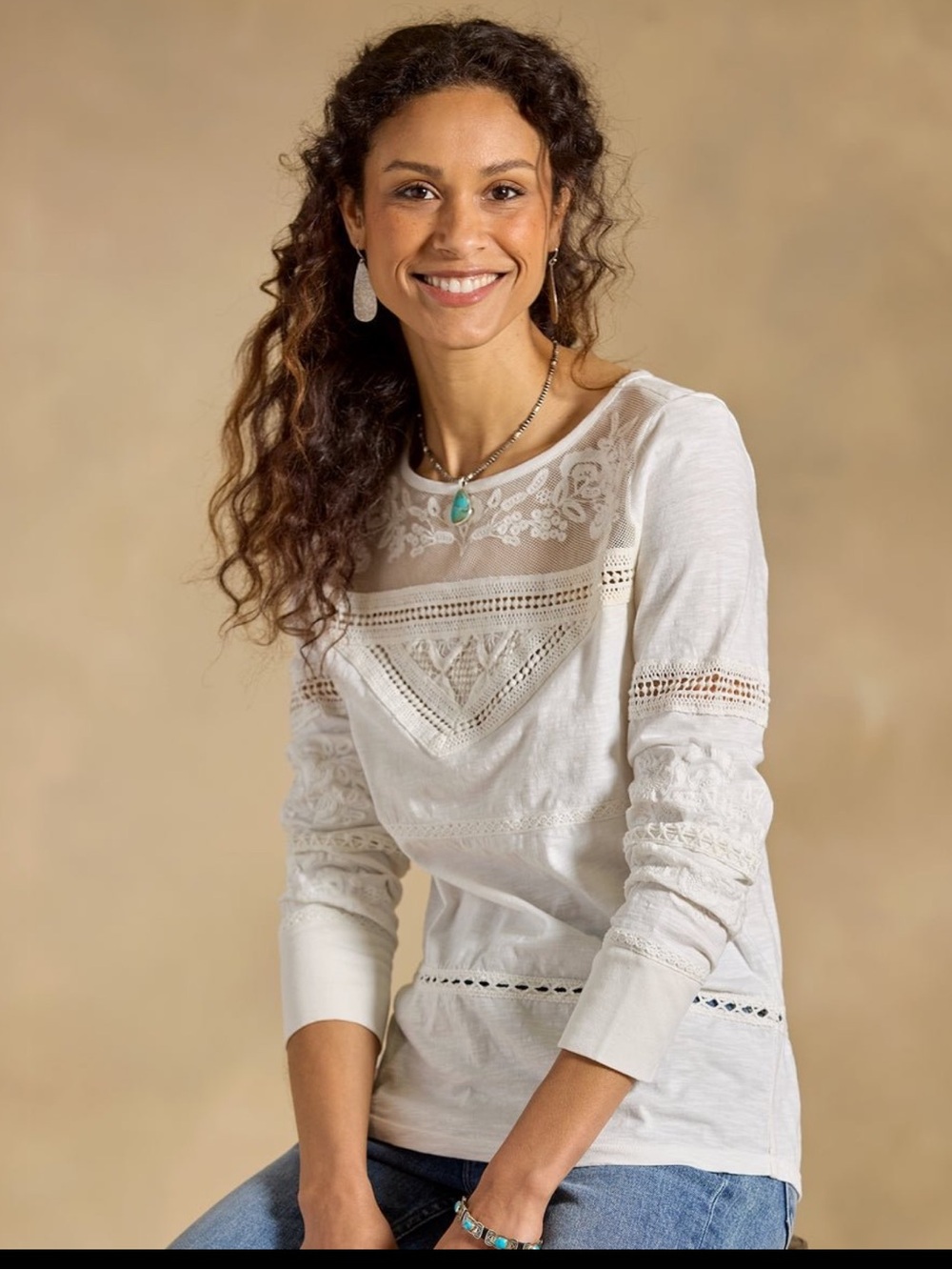 Sundance Eden's Lace Embroidered Top in Indigo Sz XXL Cottagecore Quiet Luxury